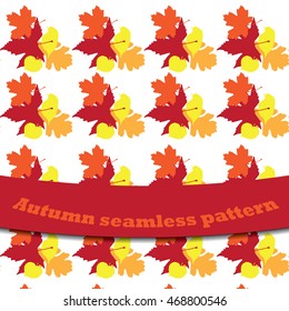 Vector seamless pattern with autumn leaves of marple, oak, beech, sycamore