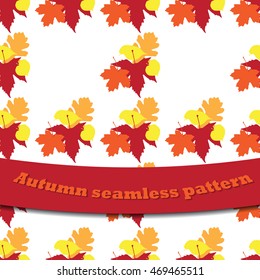Vector seamless pattern with autumn leaves of marple, oak, beech, sycamore
