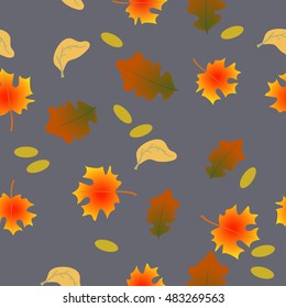 vector of seamless pattern autumn leaves on grey background