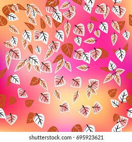Vector seamless pattern of autumn leaves on bright multicolored background