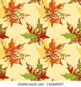 Vector seamless pattern with autumn maple leaves.