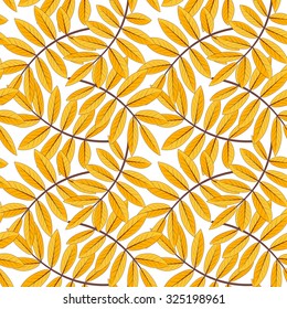 Vector seamless pattern of autumn rowan leaves on a white background. Eps 10.