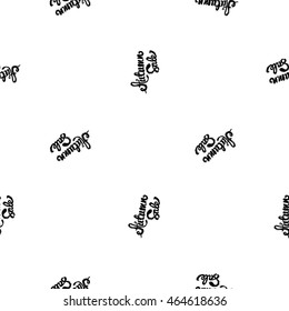 Vector seamless pattern with autumn sale lettering. Background for decoration seasonal celebration, greeting card and banner. Hand drawn symbols on white backdrop.
