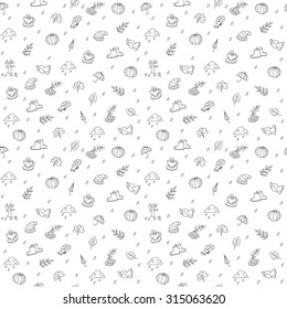 Vector seamless pattern with autumn theme on white background