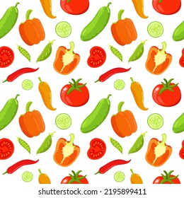 Vector seamless pattern with autumn vegetables harvest. Background with organic healthy food for vegetarian diet. For design fabric, kitchen textile, wallpaper, wrapping paper and dishes decor.