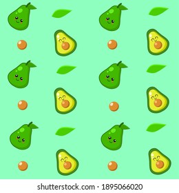 Vector seamless pattern avocado cute expression 