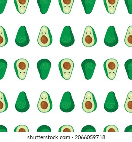 Vector seamless pattern with avocado with cute eyes. Avocado with seed background 