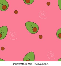 vector seamless pattern of avocado and cute smile in pink colors