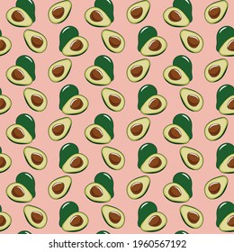 Vector seamless pattern with avocado fruit on a pink background