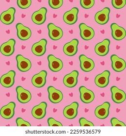Patrón de vectores sin fisuras con aguacate y corazones