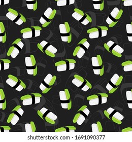 Vector seamless pattern with avocado nigiri sushi. Beautiful food design elements.