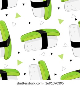 Vector seamless pattern with avocado nigiri sushi. Beautiful food design elements.