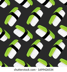 Vector seamless pattern with avocado nigiri sushi. Beautiful food design elements.