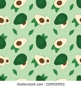 Vector seamless pattern with avocados on a green or transparent background.