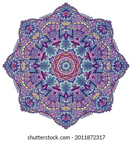 Vector seamless pattern Aztec Colorful ethnic tribal geometric psychedelic folkloric style print. Mandala art.