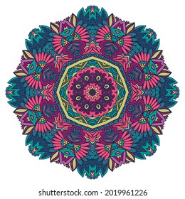 Vector seamless pattern Aztec Colorful ethnic tribal geometric psychedelic folkloric style print. Mandala floral art.