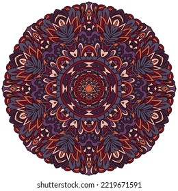 Vector seamless pattern Aztec Colorful ethnic tribal geometric psychedelic folkloric style print. Fower decorative Mandala flower rosette.