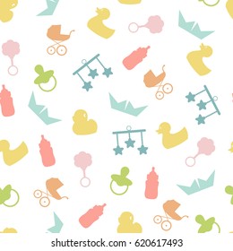 Vector seamless pattern of baby color icons and symbols