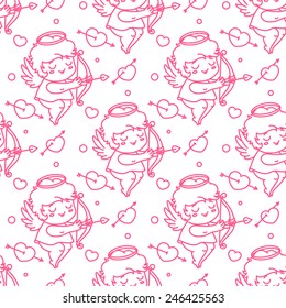 Vector seamless pattern with baby cupid.