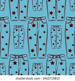 vector seamless pattern with baby jeans in stars