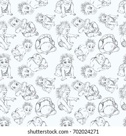 Vector seamless pattern baby outline different pose for children