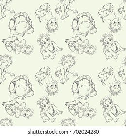Vector seamless pattern baby outline different pose for children