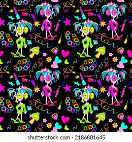 Vector Seamless Pattern With Baby Superstar.Glamor Pattern.