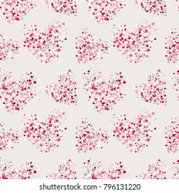 Vector seamless pattern. Backdrop with hearts. Glitter effect romantic background with red and pink tones. Stippled hearts repeated design.