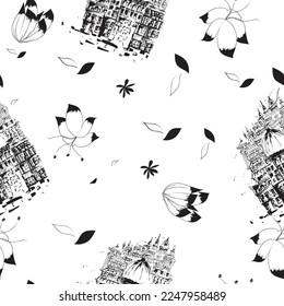 
Vector seamless pattern background. Abstract cityscape background, seamless pattern for your design. Vector illustration. cityscape, vector icon, black silhouette on white b