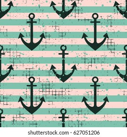 Vector seamless pattern Background with anchor, horizontal lines Creative geometric vintage backgrounds, nautical theme Graphic illustration with attrition, cracks and ambrosia