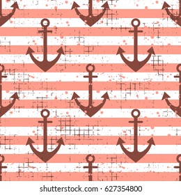Vector seamless pattern Background with anchor, horizontal lines Creative geometric vintage backgrounds, nautical theme Graphic illustration with attrition, cracks and ambrosia