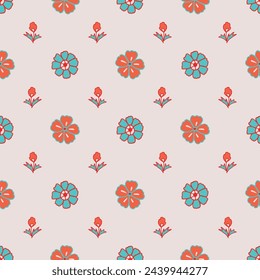 Vector seamless pattern background: Boteh Buds. This petit pattern consists of two different blossoms alternating with tiny buds. Part of Boteh Fire collection.