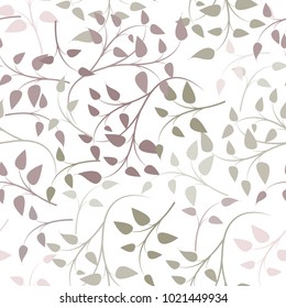 Vector seamless pattern background branches with grey leaves on white background.