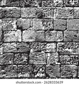 Vector seamless pattern or background with brick wall, stone. Old, beaten, chipped shell rock with holes. Suitable for fabric, wallpaper. No AI used