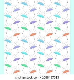 Vector seamless pattern or background with bright umbrellas -green, violet, blue, red. 
