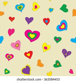 Vector seamless pattern background with bright hearts. For wallpaper, backgrounds, decoration for your design, page fill and more.