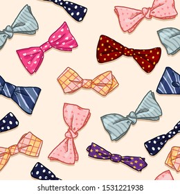 Vector Seamless Pattern Background of Cartoon Colorful Bowties