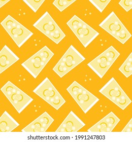 Vector seamless pattern background with cartoon style lemonade long glasses with lemon slices and ice cube for summer, drinks design.
