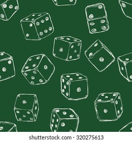 Vector Seamless Pattern Background of Chalk Sketch Dices