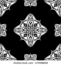 Vector seamless pattern background. Classical luxury old fashioned ornament, royal victorian seamless texture for wallpapers, textile, wrapping. Exquisite floral baroque template. black and white