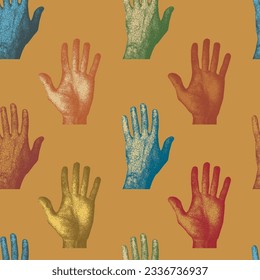 vector seamless pattern background color human palm hand. Creative wallpaper, wrapping paper or fabric design