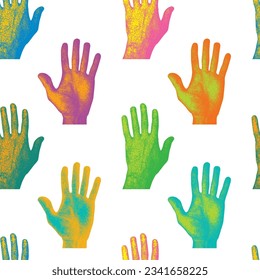 vector seamless pattern background color human palm hand. Creative wallpaper, wrapping paper or fabric design