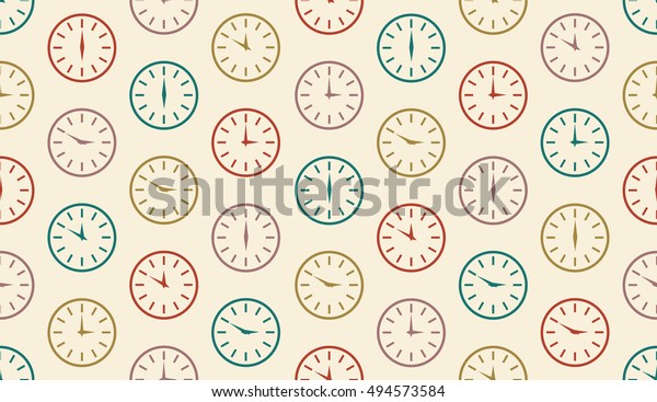 Vector Seamless Pattern Background Colored Clocks Stock Vector (Royalty ...