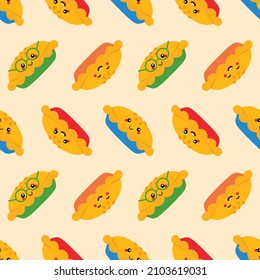 Vector seamless pattern background with colorful pies, sweet apple pies characters for food design.
