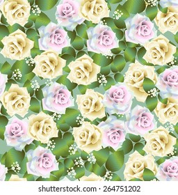 Vector seamless pattern background with colorful roses