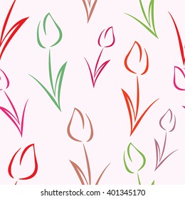 Vector seamless pattern background with colorful tulips.