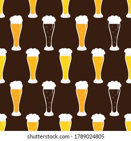 Vector de fondo de patrón sin fisuras con gafas de cerveza artesanal para el diseño del Día Internacional de la Cerveza y el Oktoberfest.
