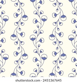 Vector seamless pattern background: Crownberry Vines. Soft blue vines with lots of berries climbing upwards and downwards next to each other. Part of The Crown Berry collection.