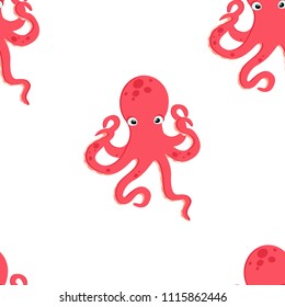 Vector seamless pattern, background with cute octopus