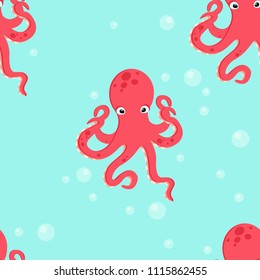 Vector seamless pattern, background with cute octopus